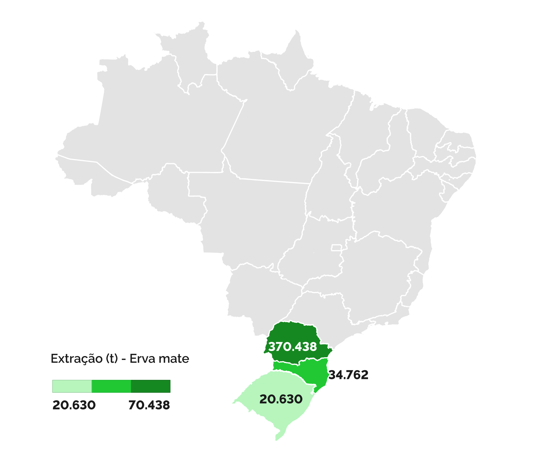 Regiões de extração da erva-mate e quantidades extraídas (t) de áreas naturais em 2023